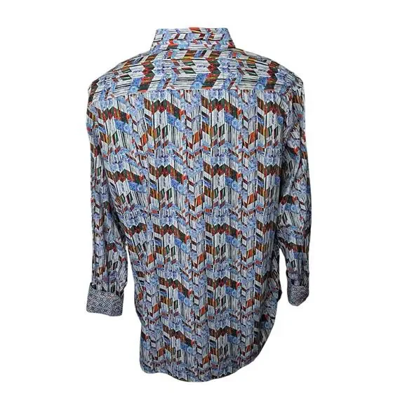 Mens Robert Graham Button Down Shirt Multicolor Abstract Chevron Cotton Size 2XL